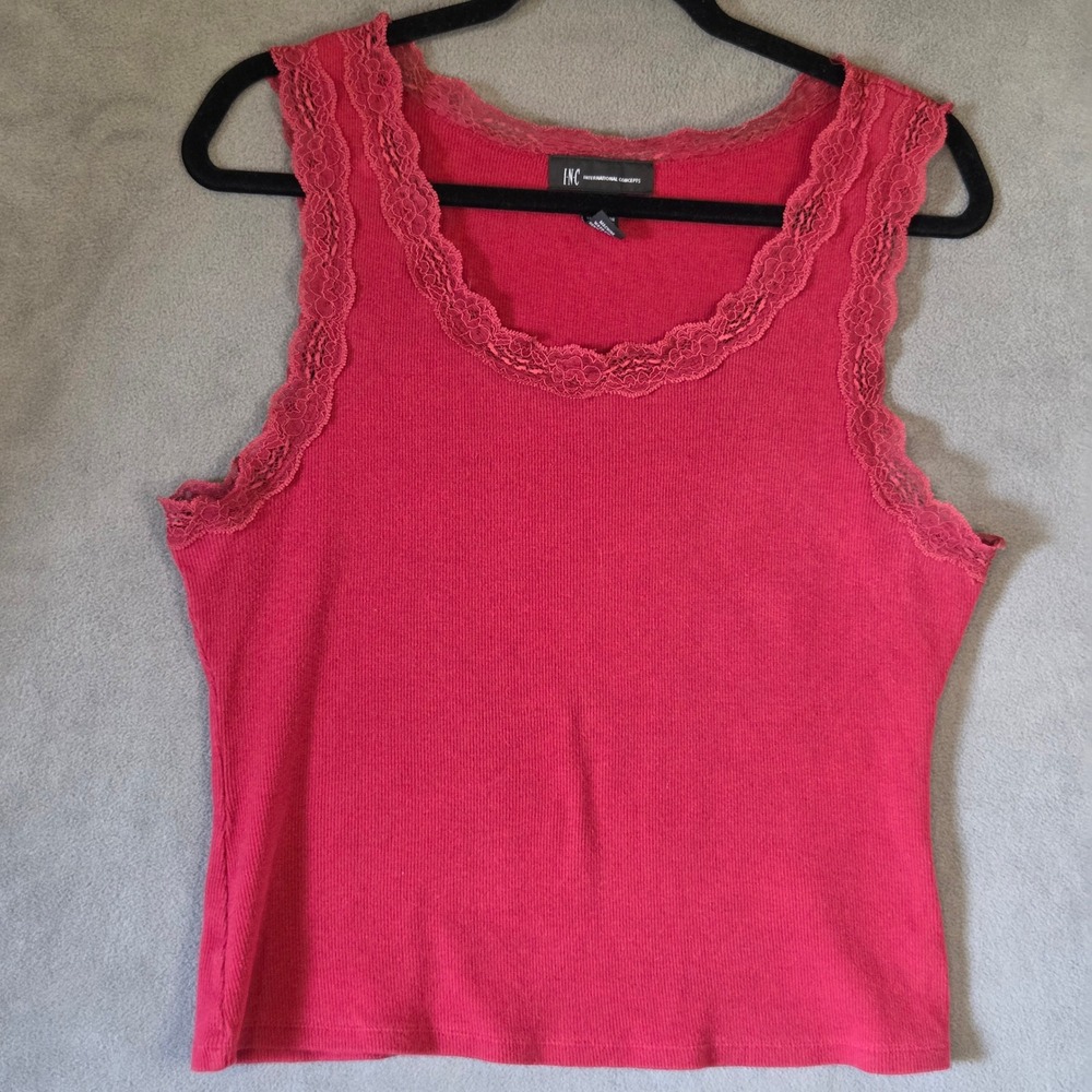 Lace Y2K Ribbed Tank Top Women XL Coquette Balletcore Romantic Casual Layering